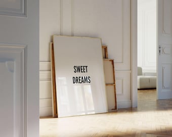 Sweet Dreams Typography Print: Minimalist Black and White Art (Digital Download)