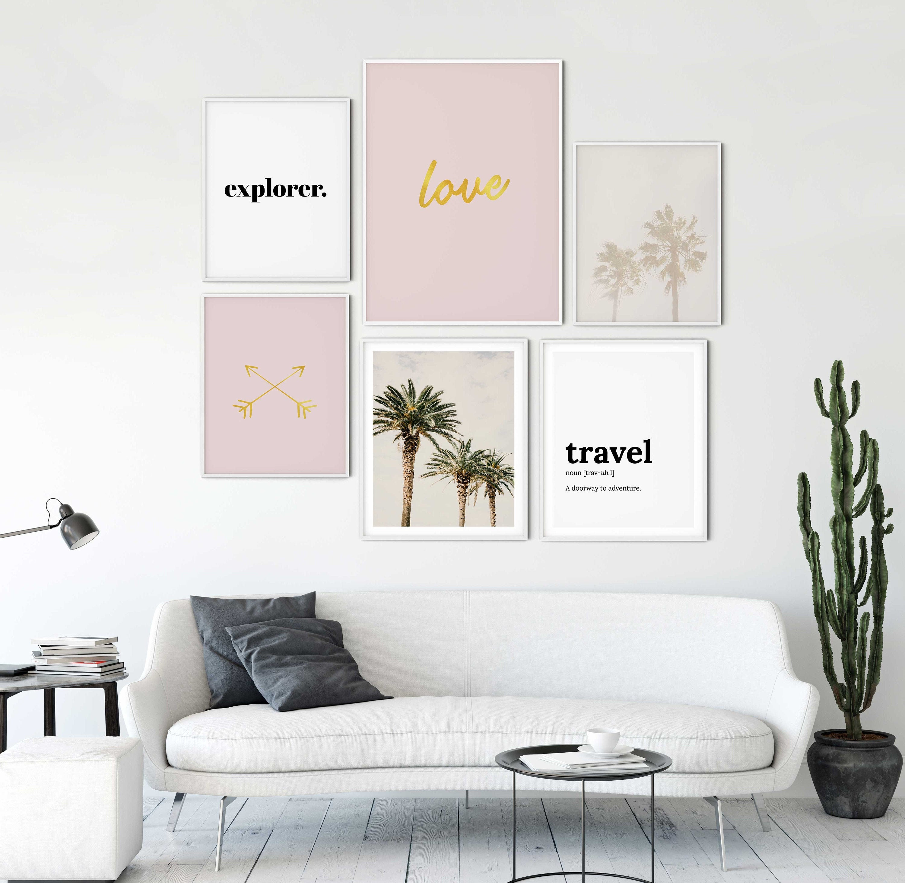 Travel Theme Wall Decor - Wall Art Set of 6 Posters - Pink and Gold ...