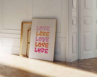 Retro Love Wall Art, 70s Psychedelic Print (Digital Download)