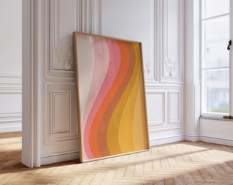 Pink & Yellow Wavy Lines Print – Trippy Retro Wall Art, Psychedelic Groovy Poster, Preppy Decor Download