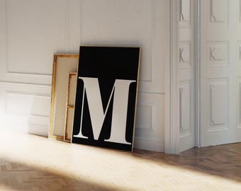 Letter M Poster, Black and White Initial Wall Art, Nursery Decor (Digital Download)