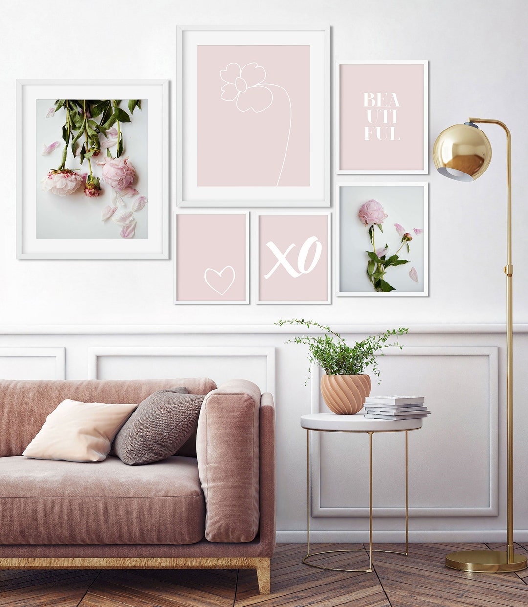 Pink and Grey Wall Art Set of 6 Prints Living Room Set of Etsy