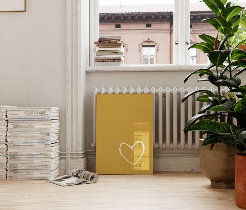 Mustard Heart Art Print – Minimalist Bedroom Decor (Digital Download) image 2