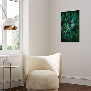 Calm Wall Art - Yoga Poster - Green Leaf Artwork - Positive Prints - One Word Poster - Dark Green Art - Jungle Wall Art - Botanical Artwork image 4