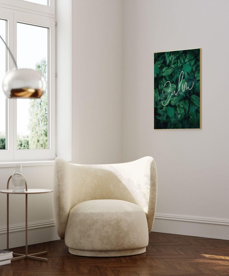 Calm Wall Art - Yoga Poster - Green Leaf Artwork - Positive Prints - One Word Poster - Dark Green Art - Jungle Wall Art - Botanical Artwork image 4