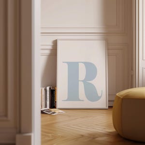 Letter R Poster, Preppy Blue Wall Art, Aesthetic Art, Coquette Blue Art, Letter Nursery Decor, Boys Bedroom Decor, College Dorm Decor