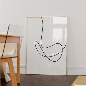 Monochrome Minimalist Print, Continuous One Line Wall Art, Abstract Drawing, Over Couch Wall Decor image 6