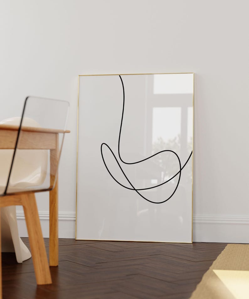 Monochrome Minimalist Print, Continuous One Line Wall Art, Abstract Drawing, Over Couch Wall Decor image 6
