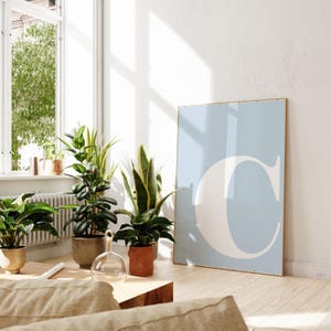 Letter C poster lichtblauwe muurkunst, alfabet letter kunst, letter C print, letters voor kinderkamer, naam eerste print, grote letters voor muur afbeelding 5