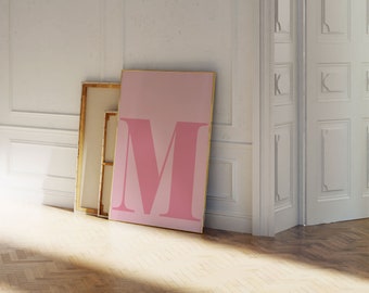 Pink Wall Art, Letter M Poster, Preppy Room Decor, M Initial Print, Dorm Room Decor, Cute Pink Wall Art, Single Letter Print