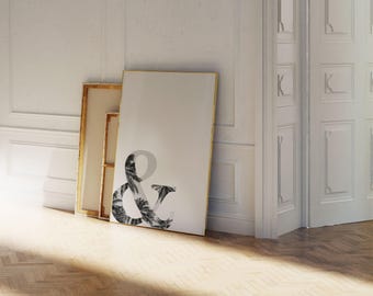 Grafika z motywem liścia palmowego, tropikalna fotografia ścienna do akademika (do pobrania w wersji cyfrowej)