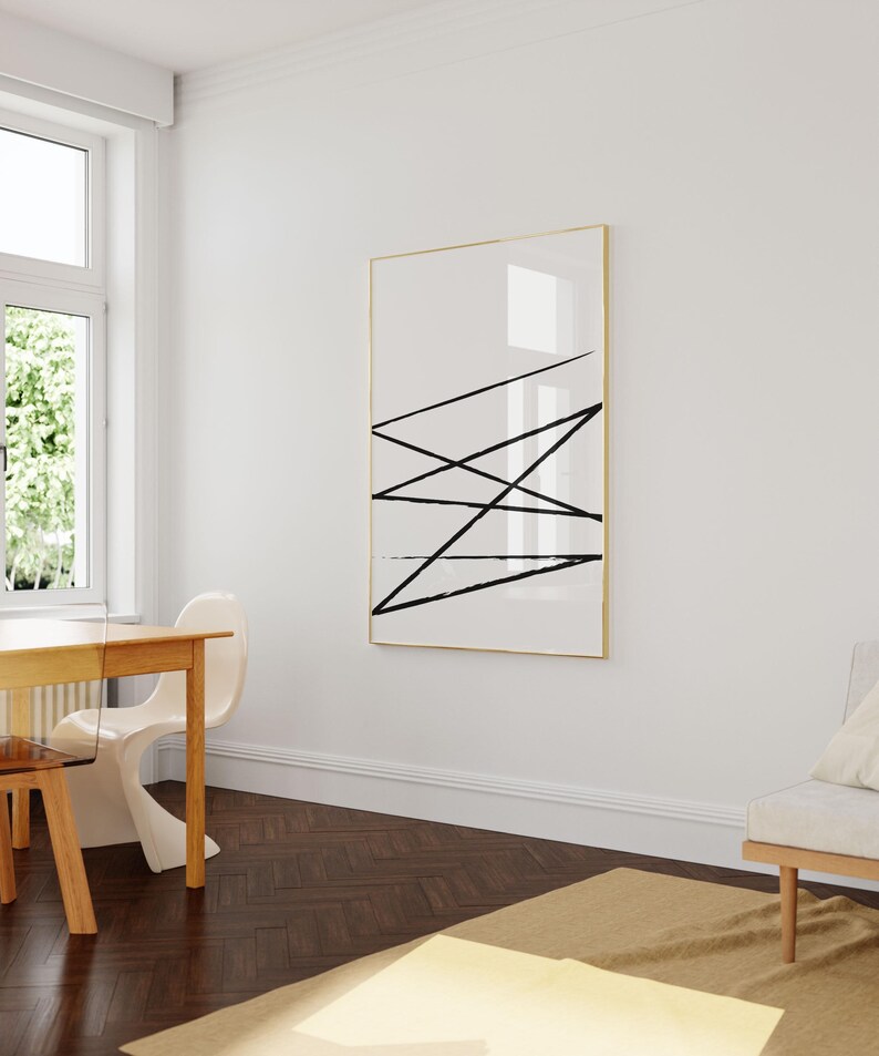 Arte mural minimalista moderno, póster geométrico, arte escandinavo en blanco y negro para sala de estar. imagen 6