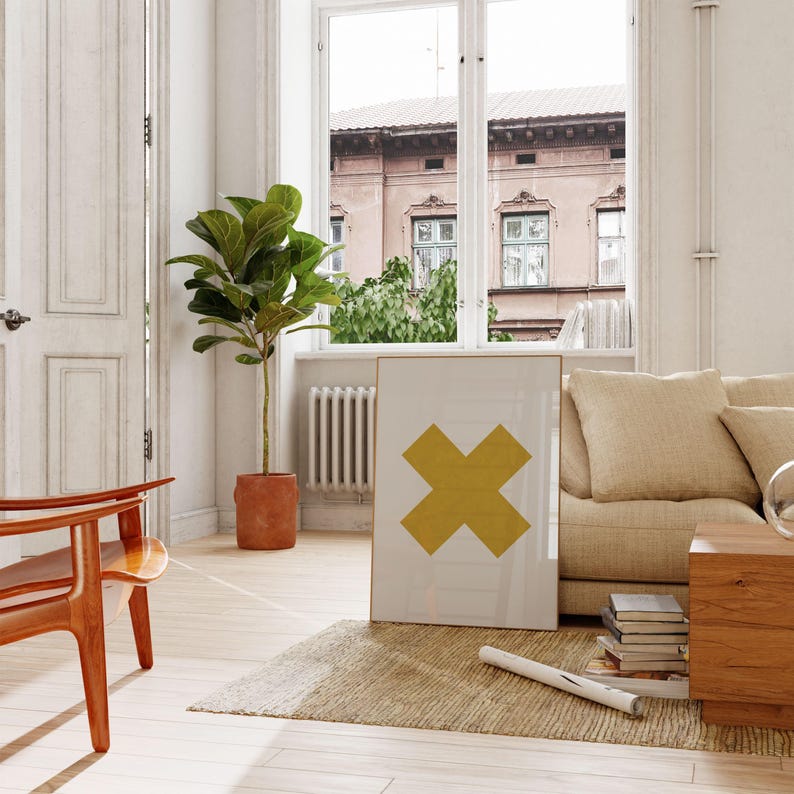 Geometrische Wandkunst, Affiche Scandinave, Geometrischer Druck, Gold Senf Wandkunst, Minimalistische Kunst, Wohnzimmer Kunst, druckbare Kunst Bild 2