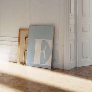 Light Blue Letter E Poster – Modern Alphabet Nursery Wall Art (Digital Download)