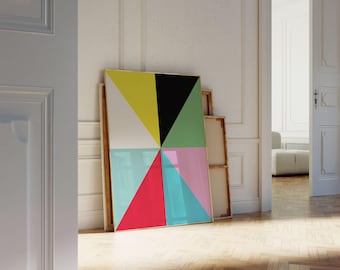 Mid Century Modern Geometric Art Print, Colorful Abstract Wall Art (Digital Download)