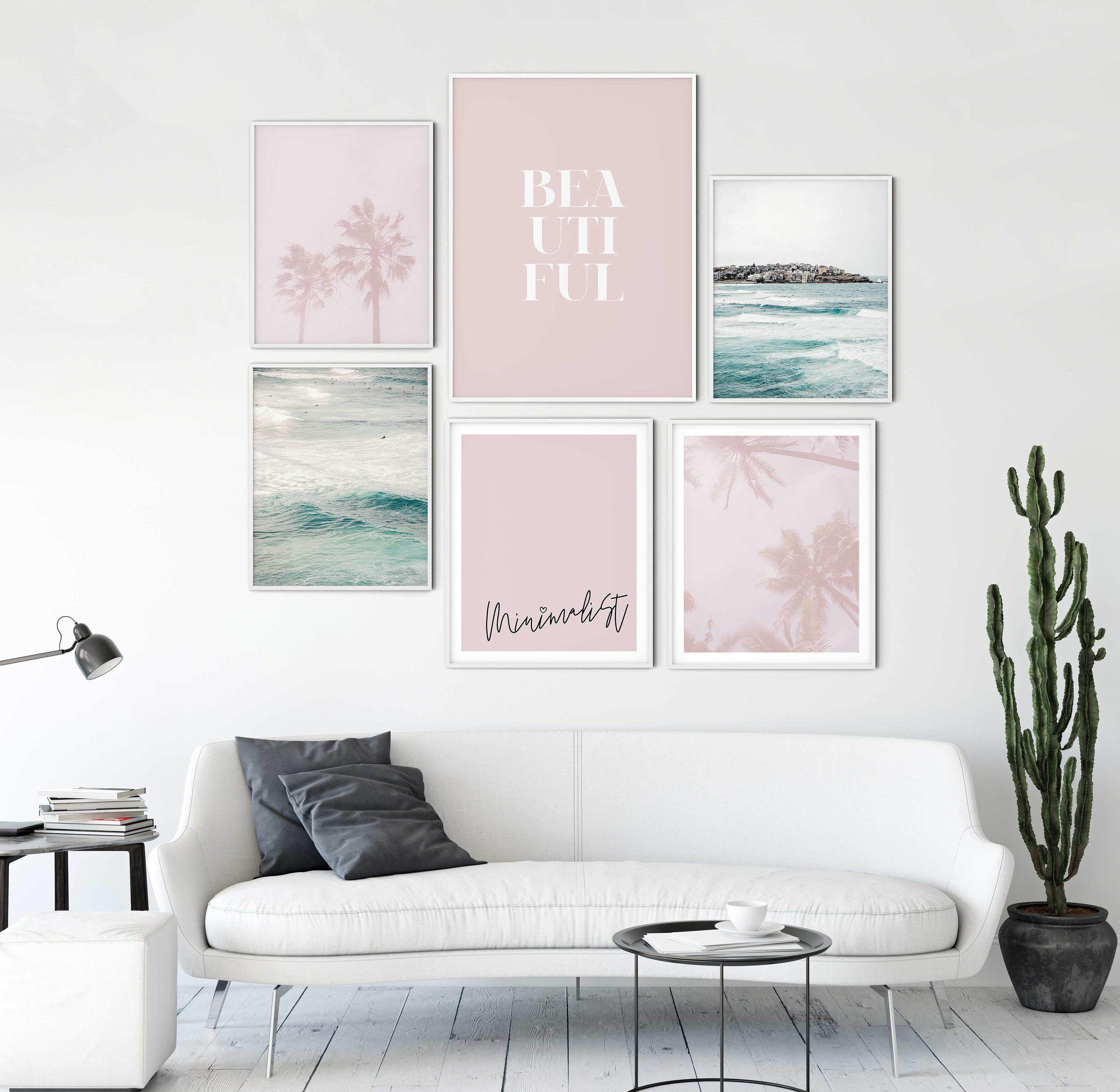Blush Pink Wall Art Poster Set of 6 Coastal Set Art Beach