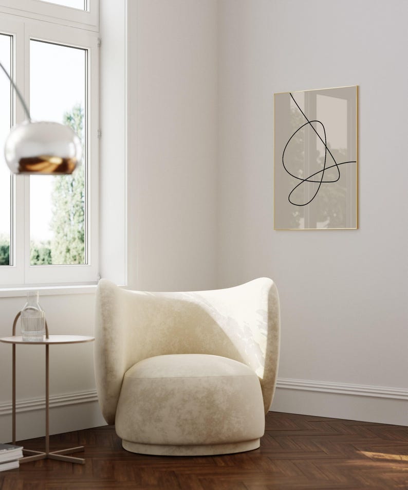 Minimalist Line Drawing - One Line Art - Beige Abstract Art - Single Line Drawing - Pastel Poster - Scandinavian Print - Scandi Home Decor image 5
