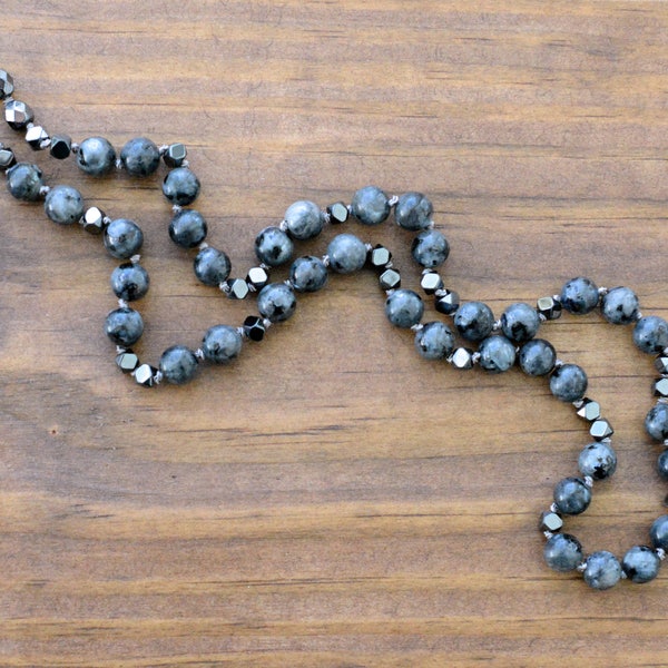 Black Labradorite Necklace, Beaded Necklace, Long Necklace, Black Necklace, Gemstone Necklace, Women's Necklace, Boho Jewelry