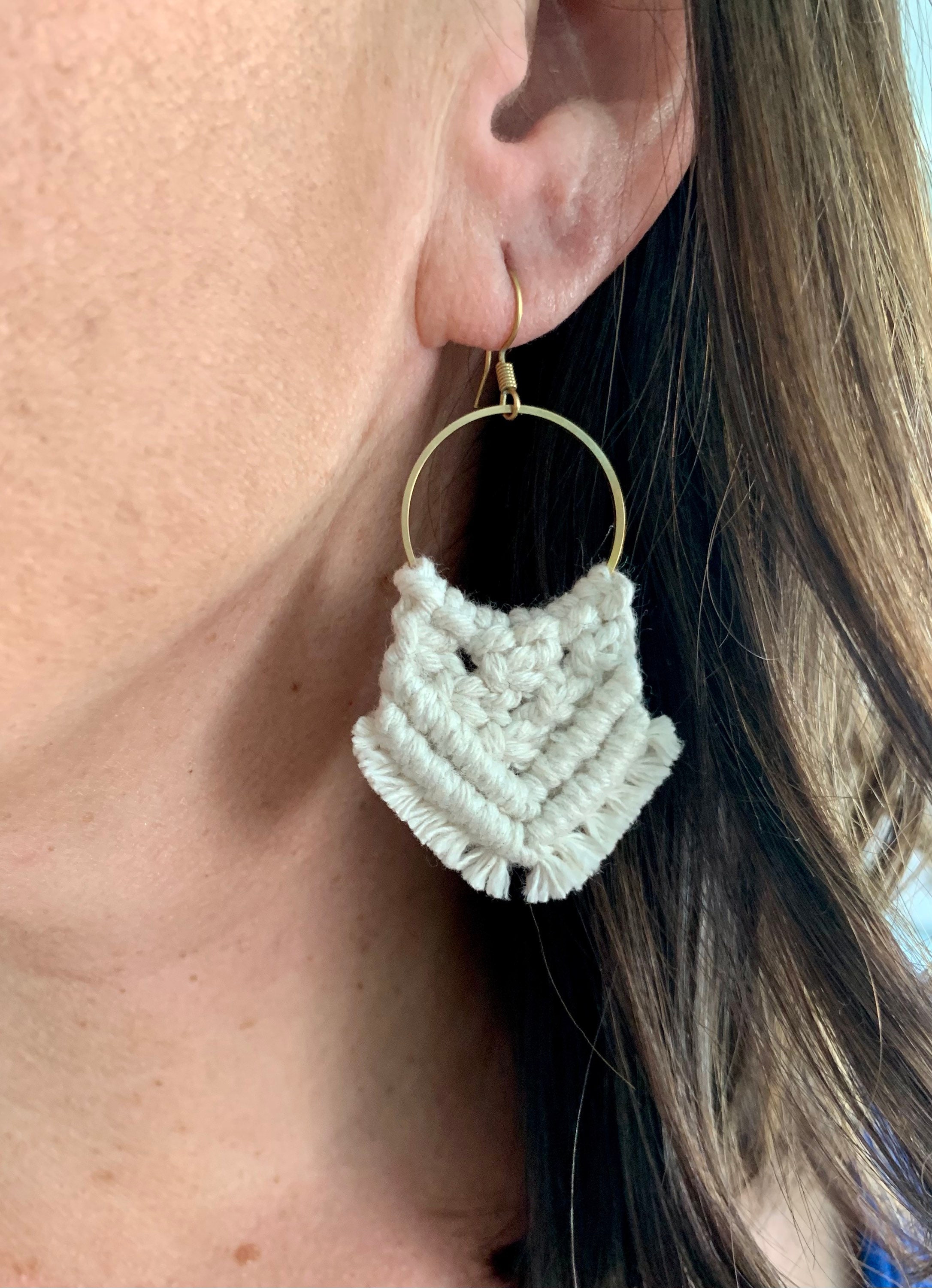 Macrame Earrings Natural Macrame Earrings Macrame Jewelry Etsy