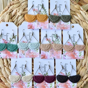 Boho Triangle Macrame Earrings: Colorful Fringe Dangle Earrings