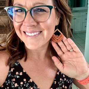 Boho Macrame Dangle Earrings: Wood & Fabric Statement Jewelry