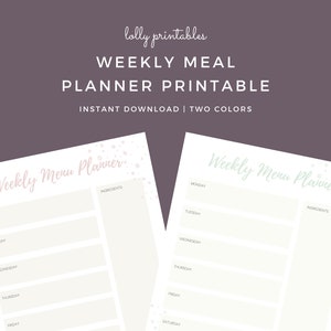 Printable Weekly Meal Planner, Aesthetic Dusty Rose and Dusty Blue, Instant Download
