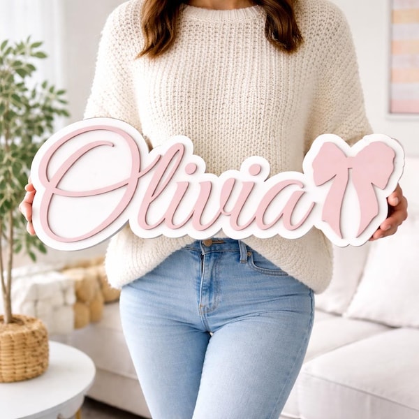 Personalized 3D Wooden Name Sign, Floral Nursery Decor, Baby Girl Room Plaque