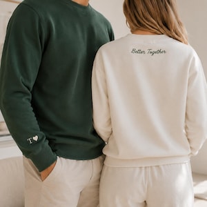 Custom Embroidered Initial Heart sleeve sweater, tshirt,  jumper, Personalized Valentines Sweatshirt, Embroidered Couples Outfit