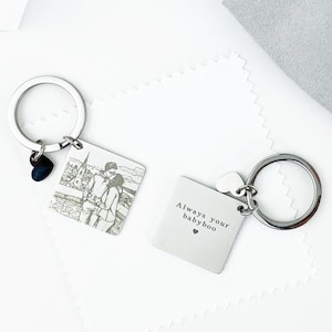 Anpassad fotonyckelring: Personlig rostfri stålnyckelring, present till par