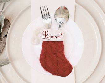 Christmas table place setting Personalized Christmas stocking table setting Christmas table decor name tag Christmas Christmas table ideas