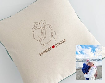 Personalized Photo Cushion silhouette embroidered outline Couple Pillow Custom Father Mother Picture Cushion custom pillow case embroidered