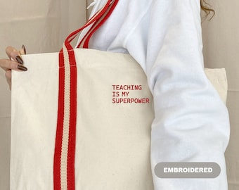 Embroidered Teacher Tote Bag: Personalized Organic Cotton Canvas Gift