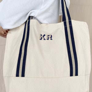 Personalised tote bag embroidered with initials custom tote shopper custom canvas tote bag name tote bag bridesmaid gift bag sage green tote image 4