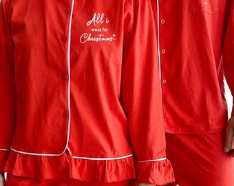 Matching Couple Christmas Pajamas Set: Embroidered Cotton Sleepwear