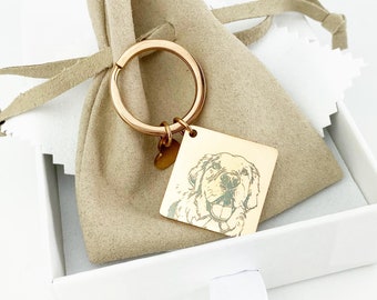 Engraved Pet Portrait Keychain: Personalized Dog Memorial Gift