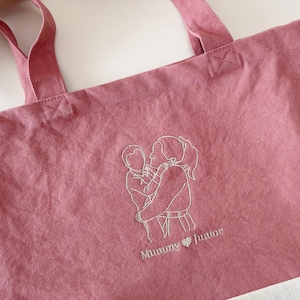 Einzigartiges Muttertagsgeschenk für Mama, Tante oder Oma - Individuelle Tragetasche bestickt mit Deinem Foto Umriss