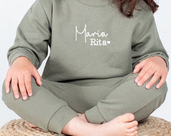 Sweat-shirt personnalisé pour enfants, nom personnalisé brodé pour bébé et tout-petit, ensemble de pantalons de survêtement et sweat-shirt en coton bio, ensemble de salon pour enfants