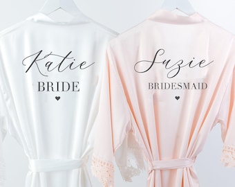 Robes for Bridesmaids in blush pink satin Robes Personalized Bridesmaid Robes with Names Custom Robes Woman