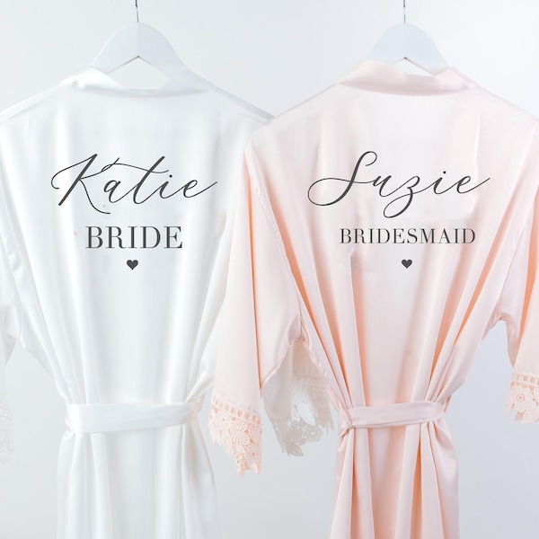 Bridesmaid Robes, pink lace robe, Satin Wedding Robe, blush pink bridal Robe, pink bridesmaid robe, bridesmaid kimono