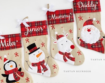 Chaussette de Noël personnalisée en peluche : motif tartan
