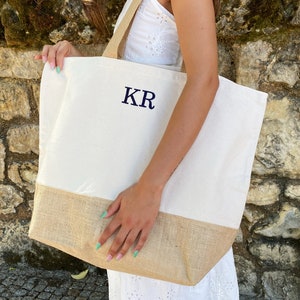 Bestickte Strandtasche Stroh Strandtasche Wochenendtasche - Große Einkaufstasche mit Namen Brautjungfer Strandtasche Wochenendtasche bestickt