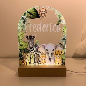 Luz nocturna LED personalizada con diseño de animales de safari: decoración infantil