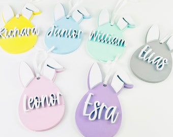 Personalized Wooden Easter Basket Tag: Bunny Name Tag