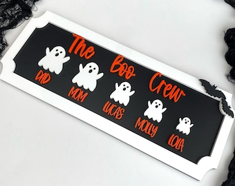 Signo de nombre de familia de Halloween Signo de Halloween personalizado Signo de boo Decoración fantasma Signo de fantasma Ideas de decoración de Halloween Familia de Halloween de madera de Halloween