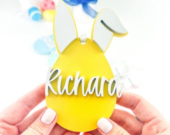 Personalized Wooden Easter Bunny Tag: Easter Basket Decor