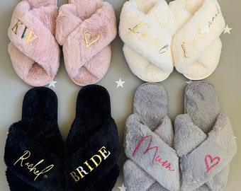 Bride slippers Bridesmaid Slippers personalised slippers custom slippers Bachelorette Party Bridal Shower Gift Bridesmaid Gift Gift for mum