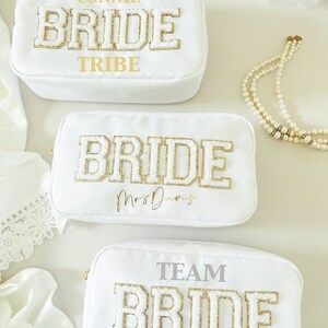 Bride tribe bags chenille patch bags bridesmaid Personalized Nylon Pouch Gift Bags Custom Make Up Pouches Women Bridesmaid Gift Idea
