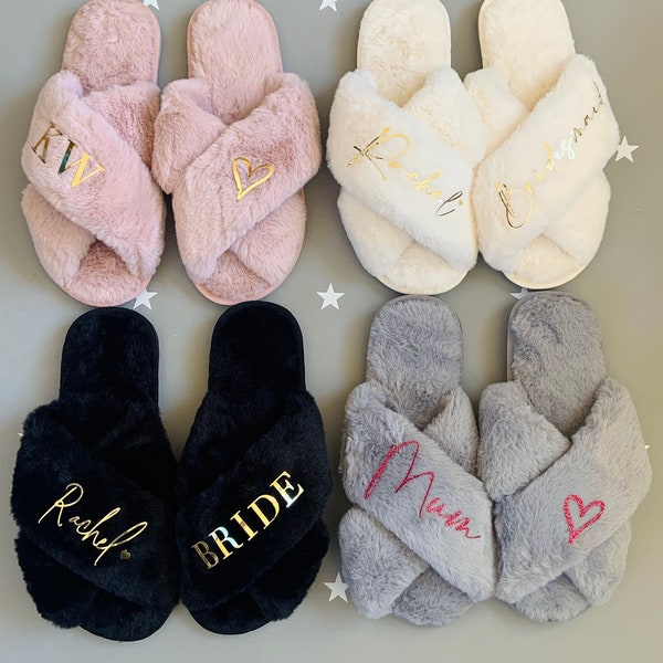 Bride slippers Bridesmaid Slippers personalised slippers custom slippers Bachelorette Party Bridal Shower Gift Bridesmaid Gift Gift for mum