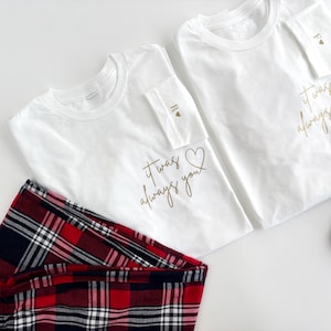 Couples Personalized Pajamas: Tartan Flannel Bottoms, Valentine&#39;s Gift