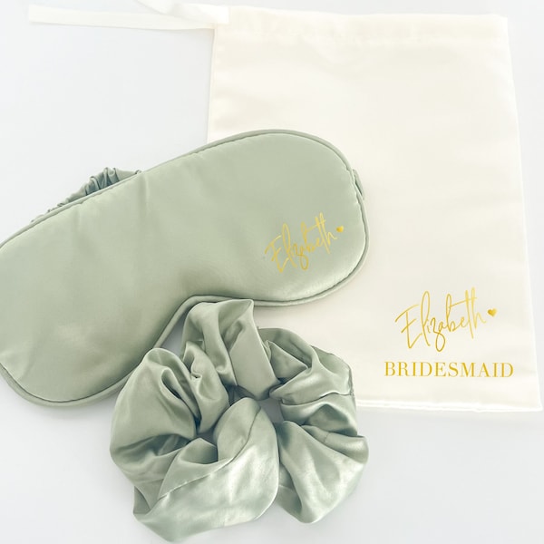 Bridesmaid scrunchies, bridesmaid eye mask, satin eye mask, bridesmaid gift bag, hair scrunchie, bridesmaid gift set, bridesmaid proposal